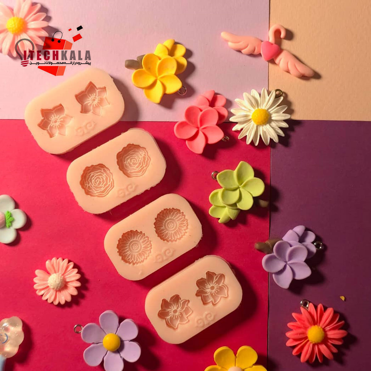 gol56 قالب میخی گوشواره گل برجسته (4 جفت)